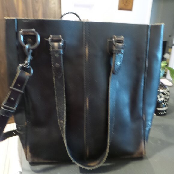 FOSSIL HEAVY GLOVE EATHER DARK BROWN DISTRESSED LG TOTE BAG - Picture 5 of 7